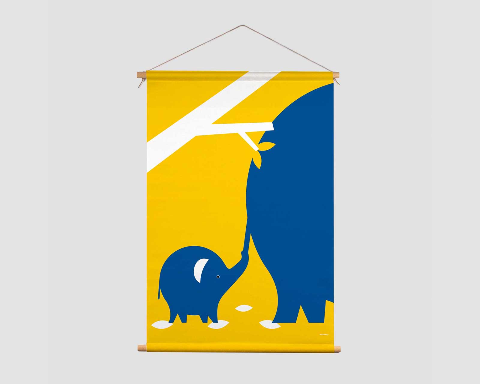 Never let go Pie Kinderkamer decoratie textielposter olifant blauw geel